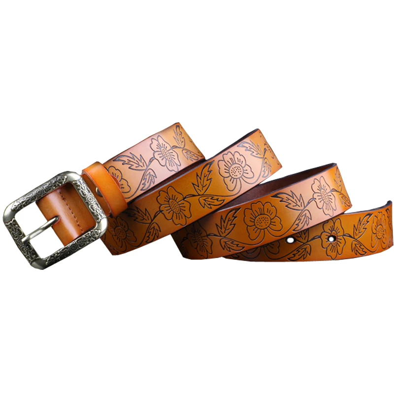 Vintage Floral Genuine Leather Belts for Women