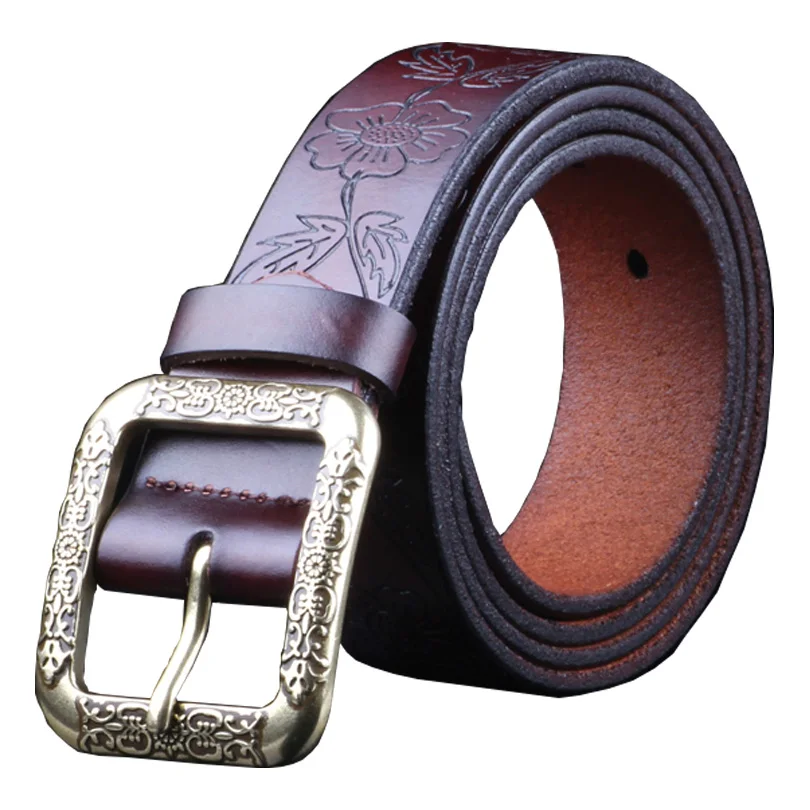Vintage Floral Genuine Leather Belts for Women
