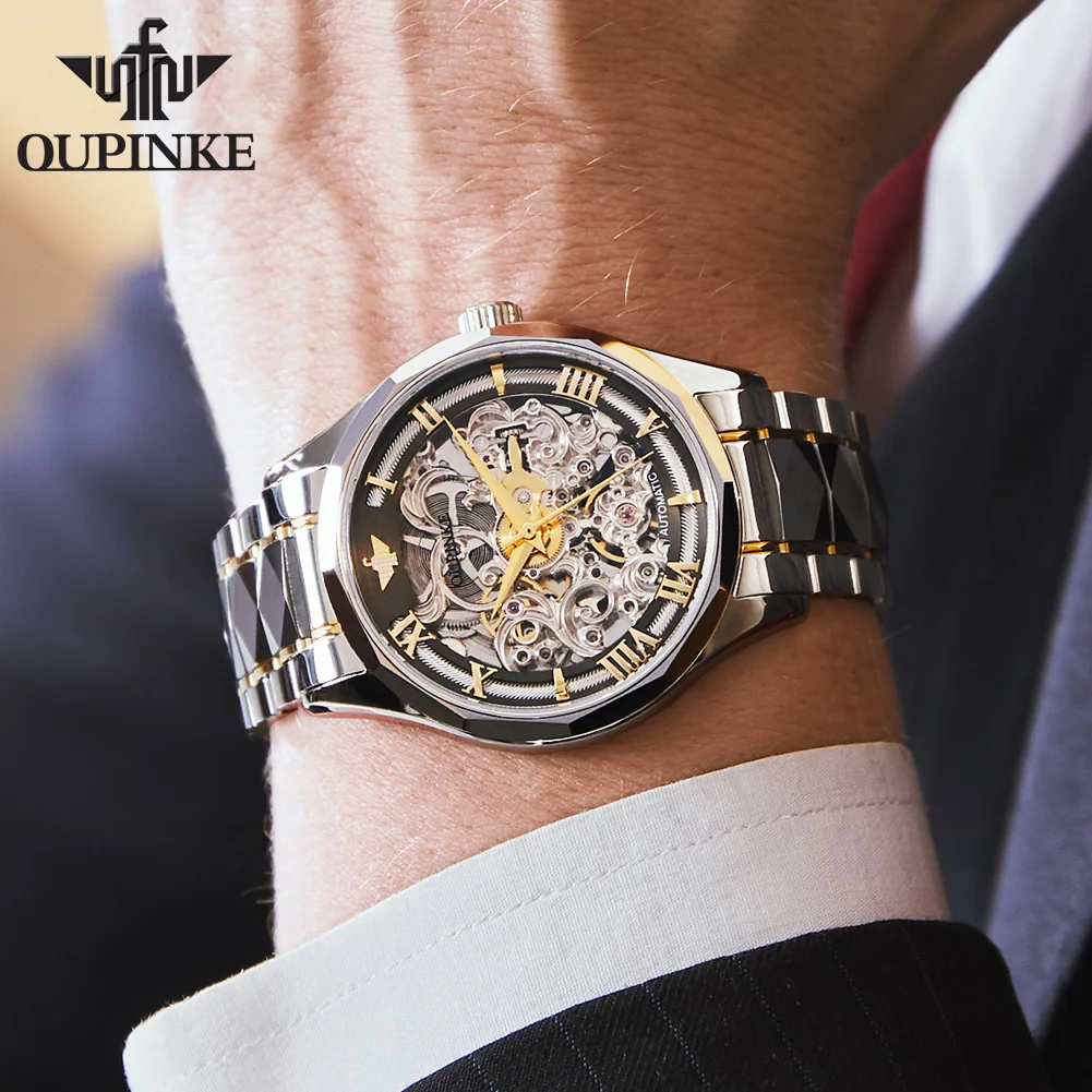 OUPINKE Mens Automatic Mechanical Watches Tungsten Steel