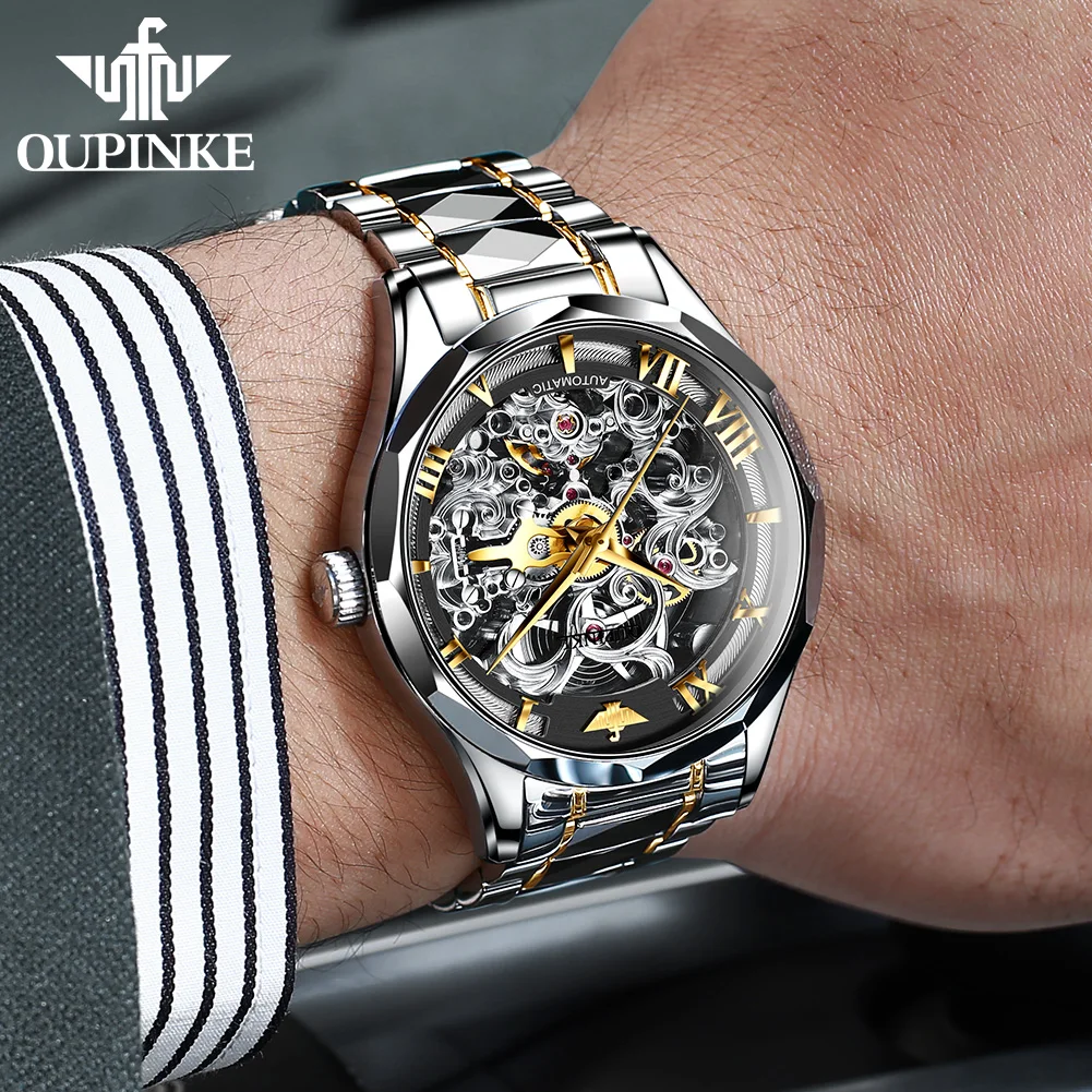 OUPINKE Mens Automatic Mechanical Watches Tungsten Steel