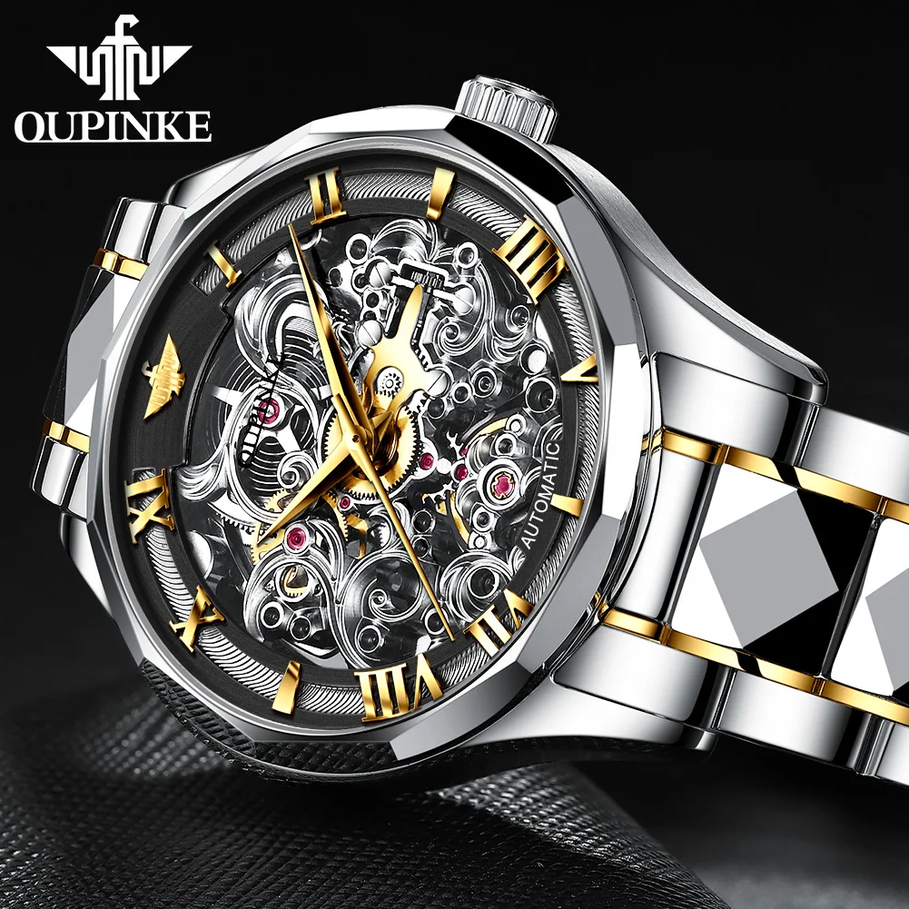 OUPINKE Mens Automatic Mechanical Watches Tungsten Steel
