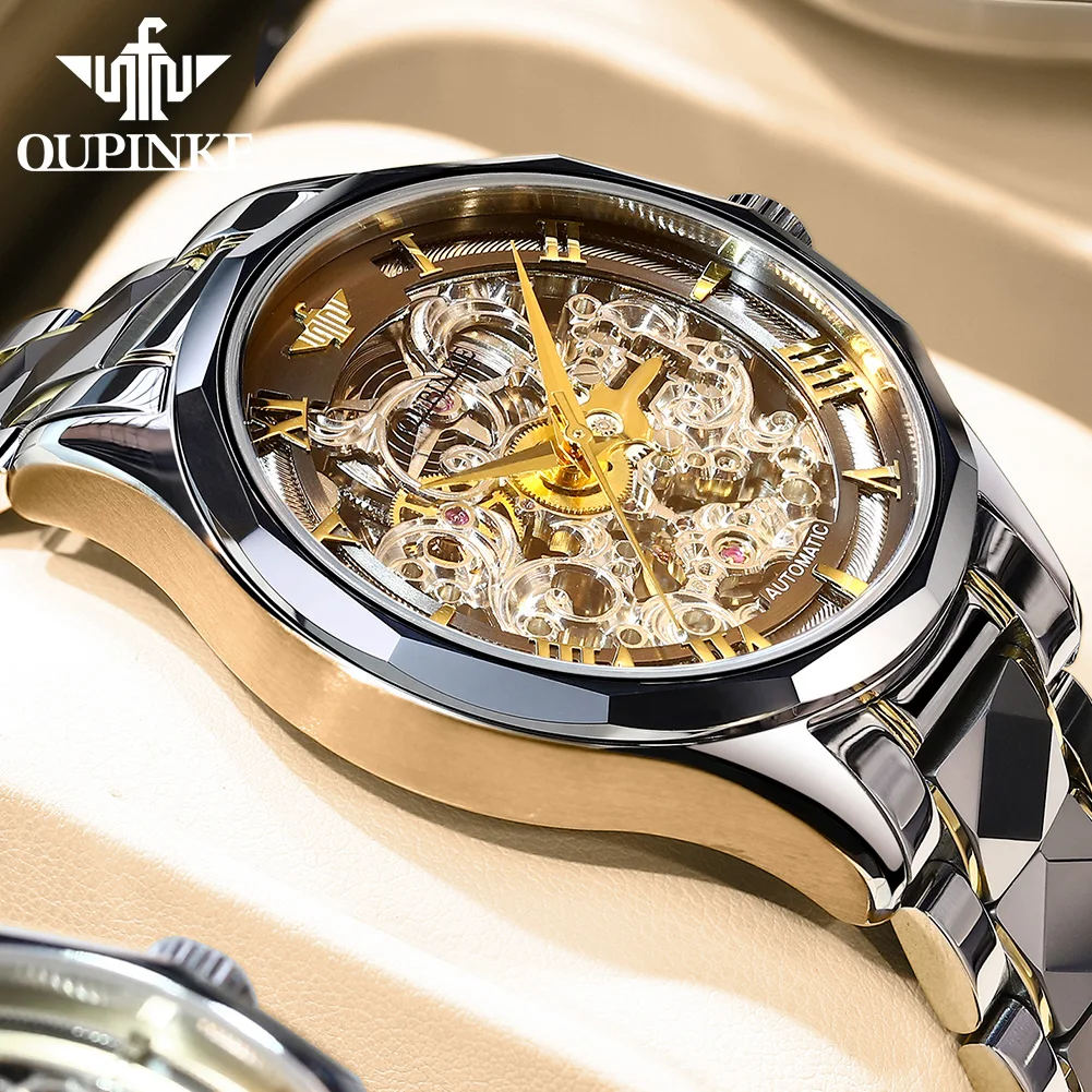 OUPINKE Mens Automatic Mechanical Watches Tungsten Steel