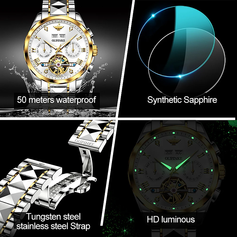Luxury Men Mechanical Wristwatch Tungsten Steel Tourbillon