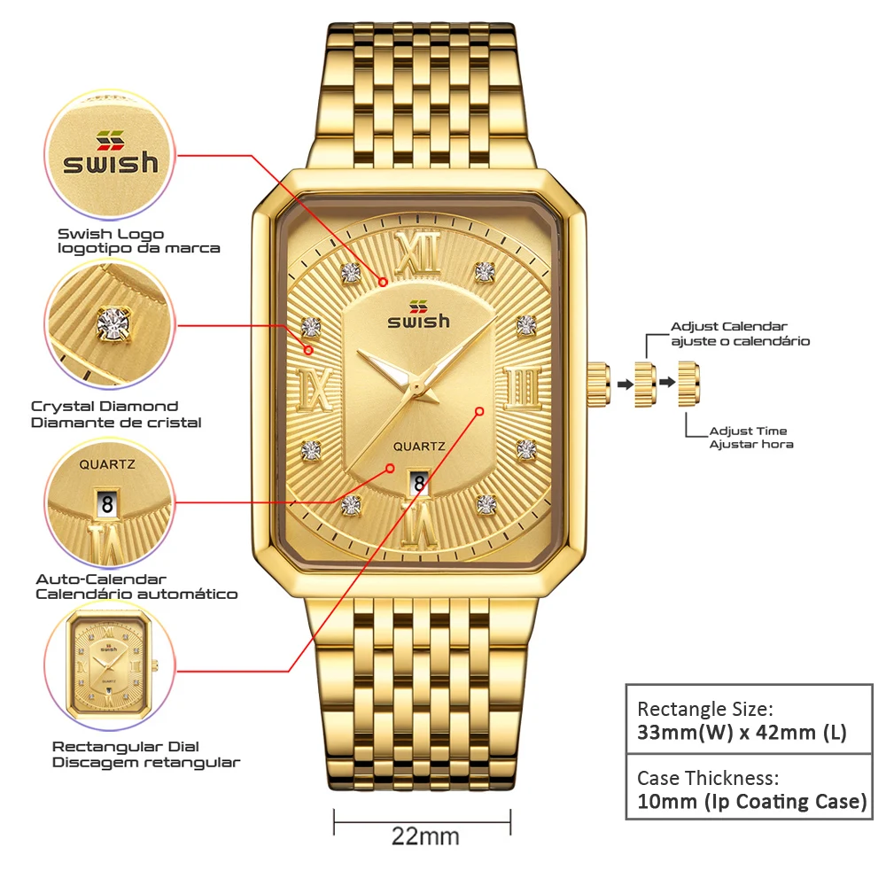 Stainless Steel Square Watches for Men