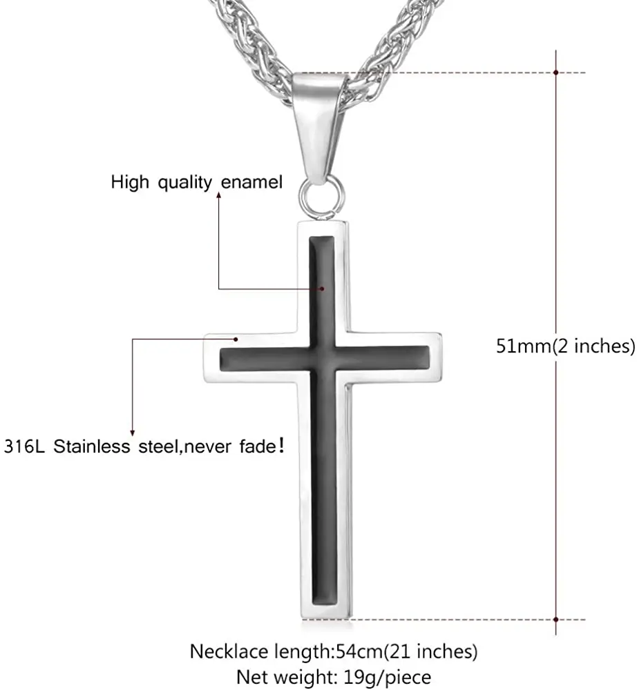 Enamel Cross Design Steel Men's Pendant Necklace