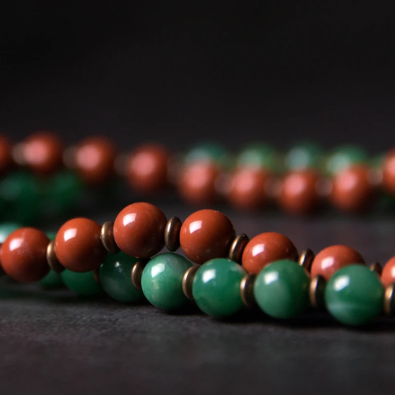Copper Bracelet with African Green and Red Jasper Stones