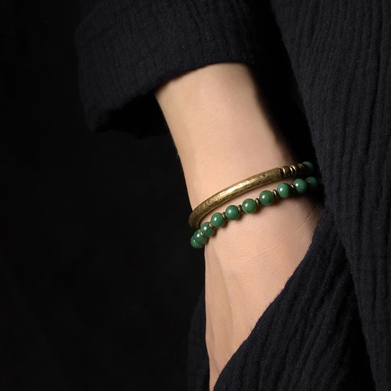 Copper Bracelet with African Green and Red Jasper Stones