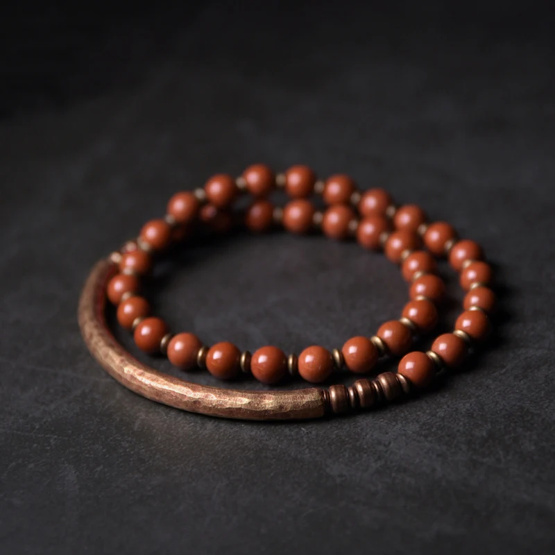 Copper Bracelet with African Green and Red Jasper Stones