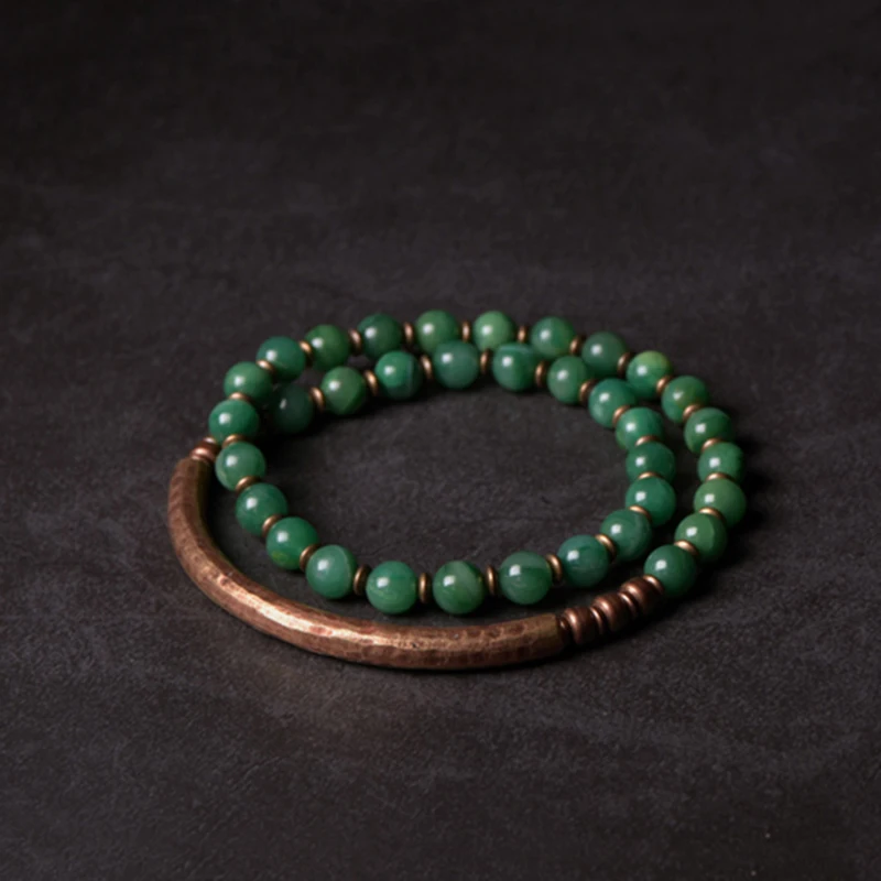 Copper Bracelet with African Green and Red Jasper Stones