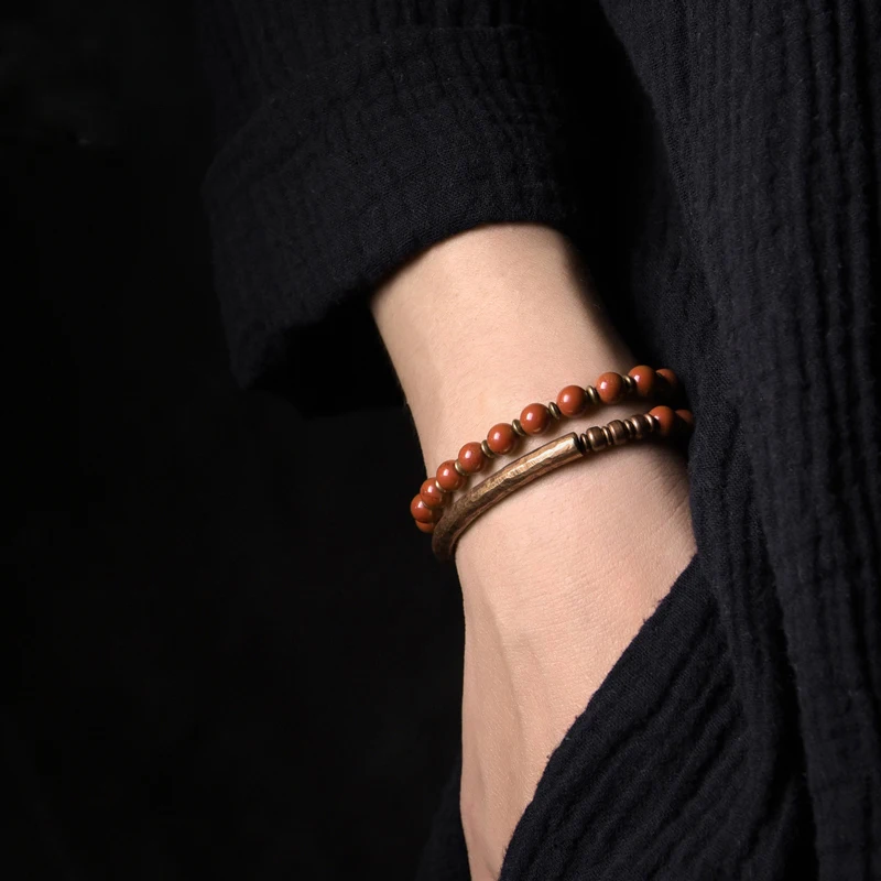 Copper Bracelet with African Green and Red Jasper Stones