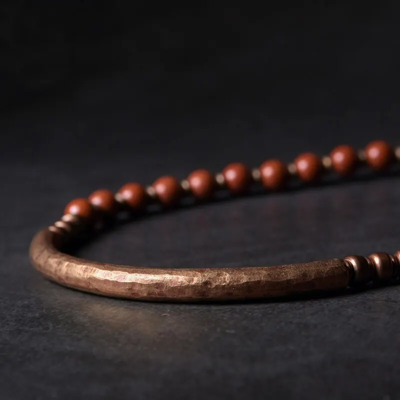 Copper Bracelet with African Green and Red Jasper Stones