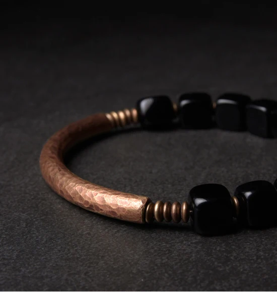 Black Obsidian Bracelet With Antique Copper