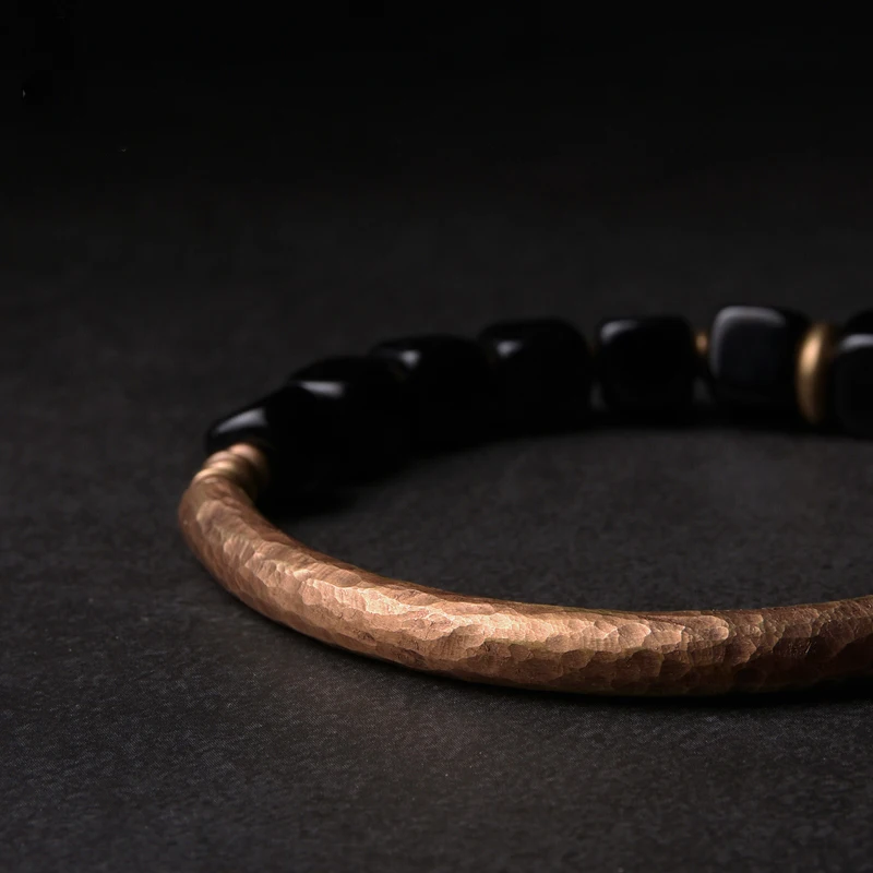 Black Obsidian Bracelet With Antique Copper