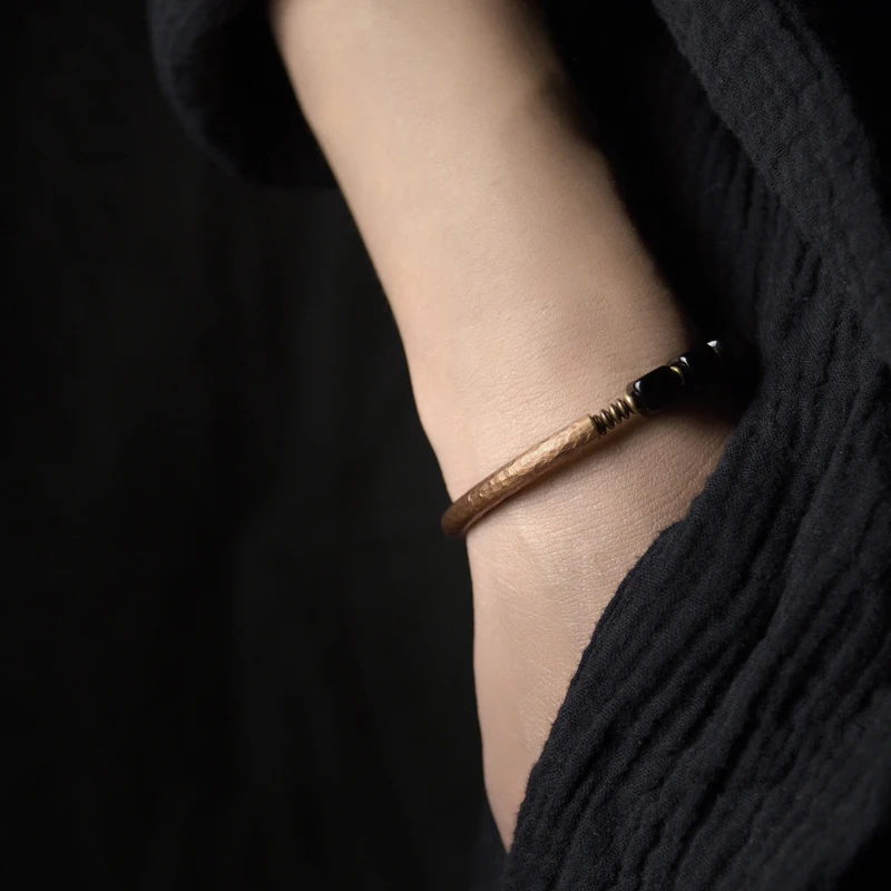 Black Obsidian Bracelet With Antique Copper