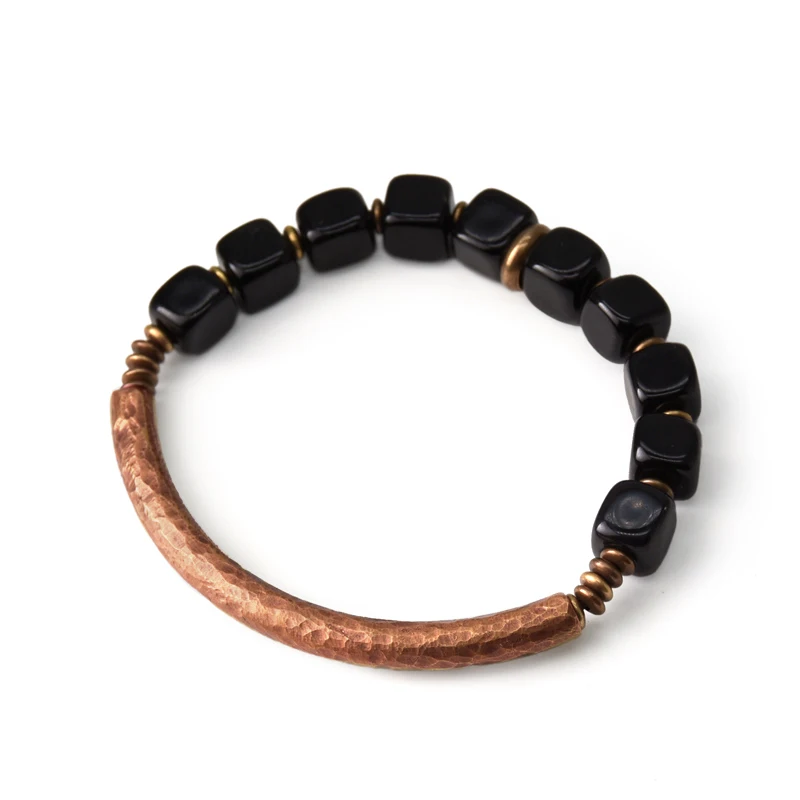 Black Obsidian Bracelet With Antique Copper