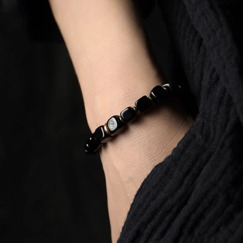 Black Obsidian Bracelet With Antique Copper