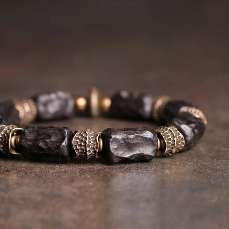 Hammered Copper Black Wood Vintage Bracelet