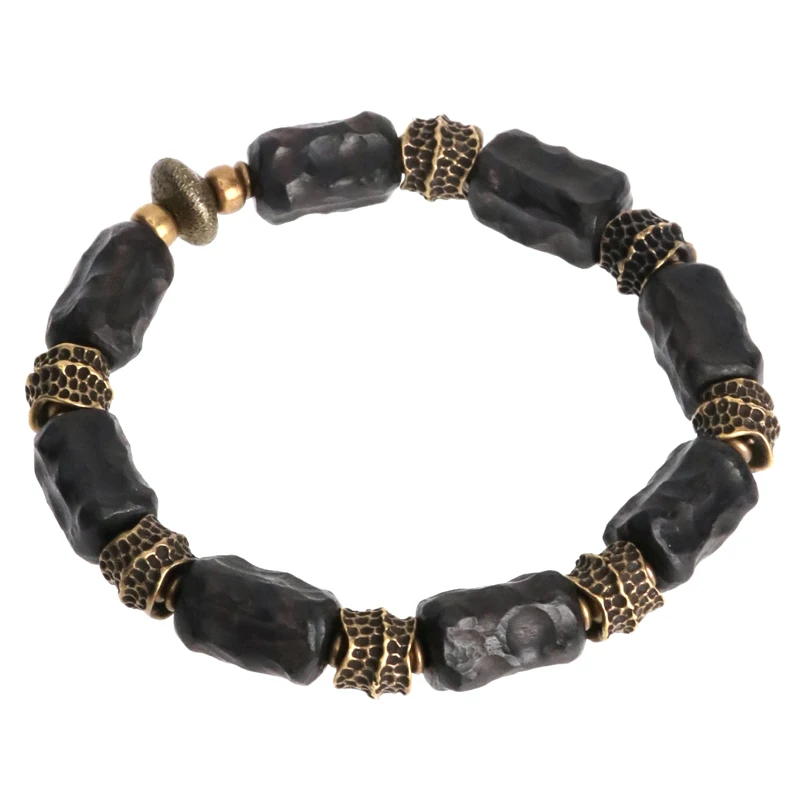 Hammered Copper Black Wood Vintage Bracelet
