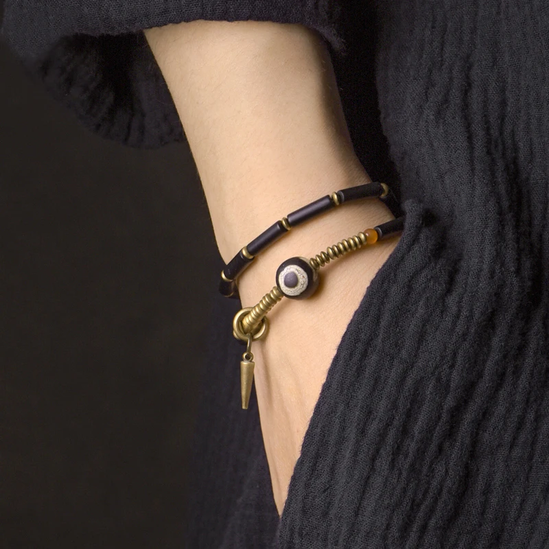Tibetan Beads Black Onyx Bracelet Zen Healing Jewelry