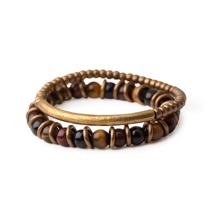 Colorful Tiger Eye Stone Bracelet Mixed Copper Vintage