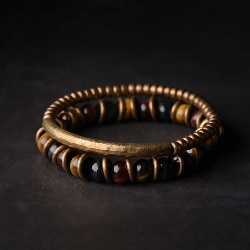 Colorful Tiger Eye Stone Bracelet Mixed Copper Vintage
