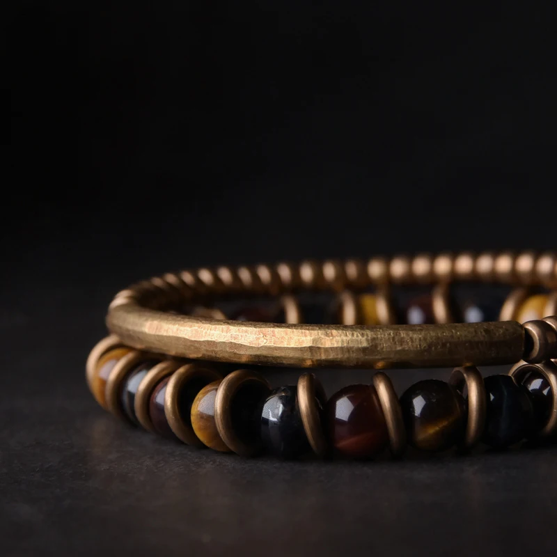 Colorful Tiger Eye Stone Bracelet Mixed Copper Vintage