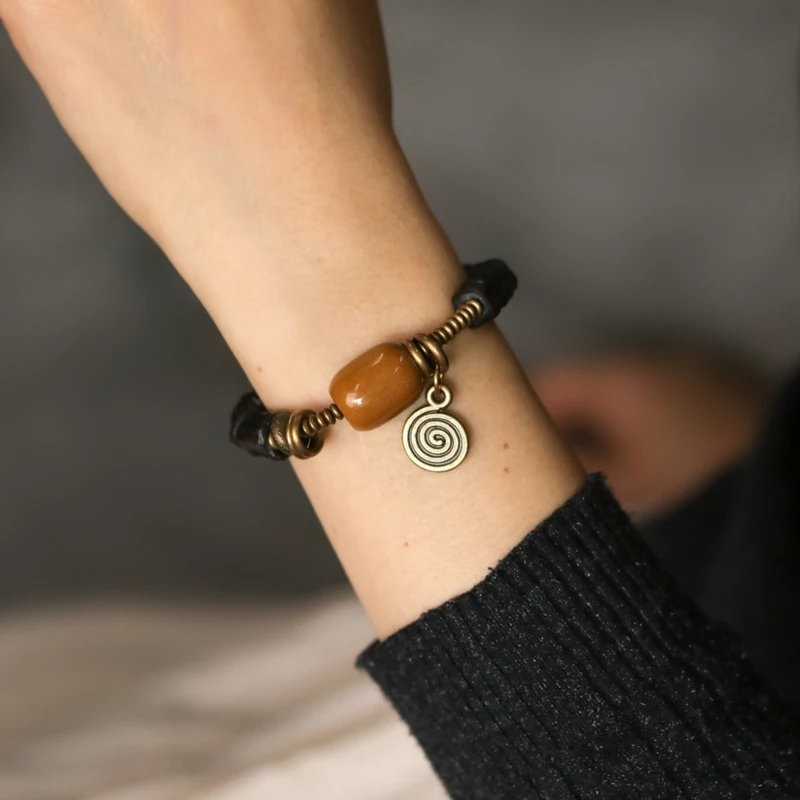 Hand Carved Strip Ebony Vintage Copper Bracelet