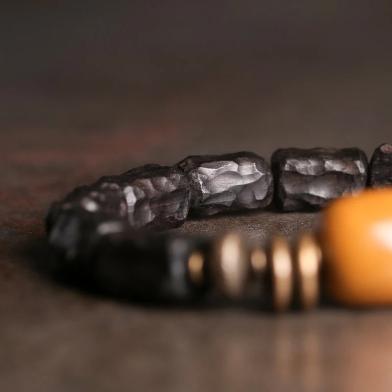 Hand Carved Strip Ebony Vintage Copper Bracelet