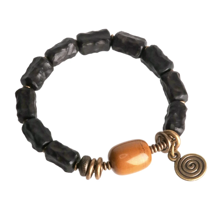Hand Carved Strip Ebony Vintage Copper Bracelet