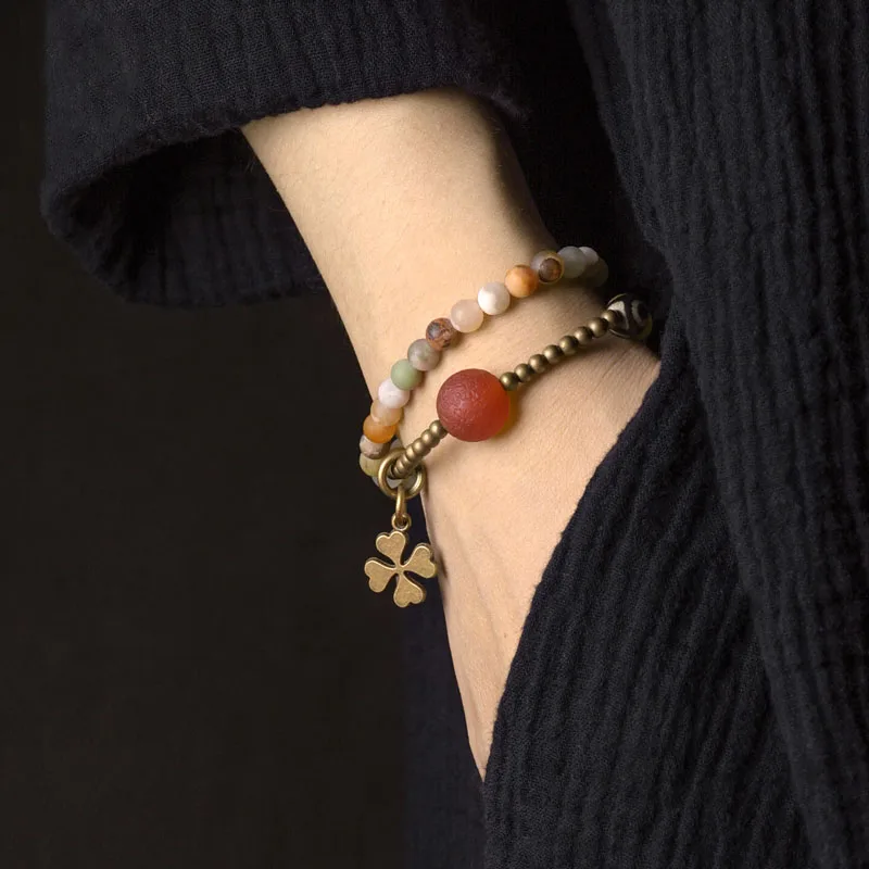 Yellow Red Onyx Stone Beads Bracelets