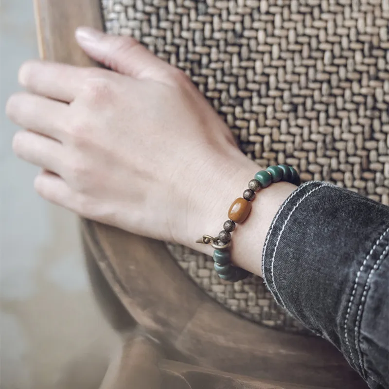 Natural Green Bodhi Prayer Beads Copper Bracelet