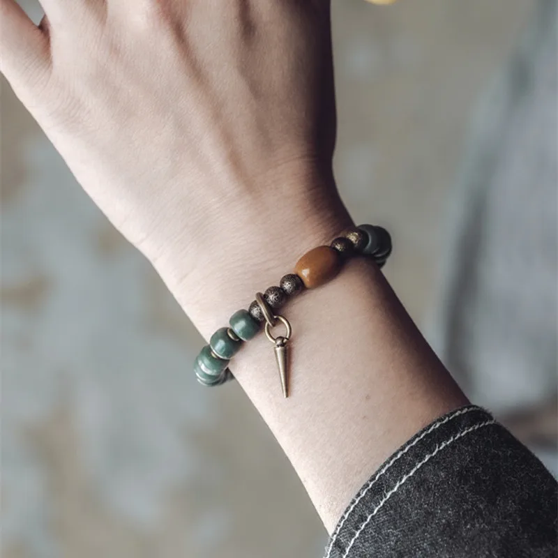Natural Green Bodhi Prayer Beads Copper Bracelet