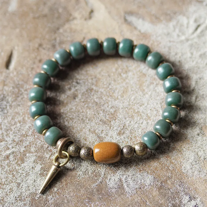 Natural Green Bodhi Prayer Beads Copper Bracelet