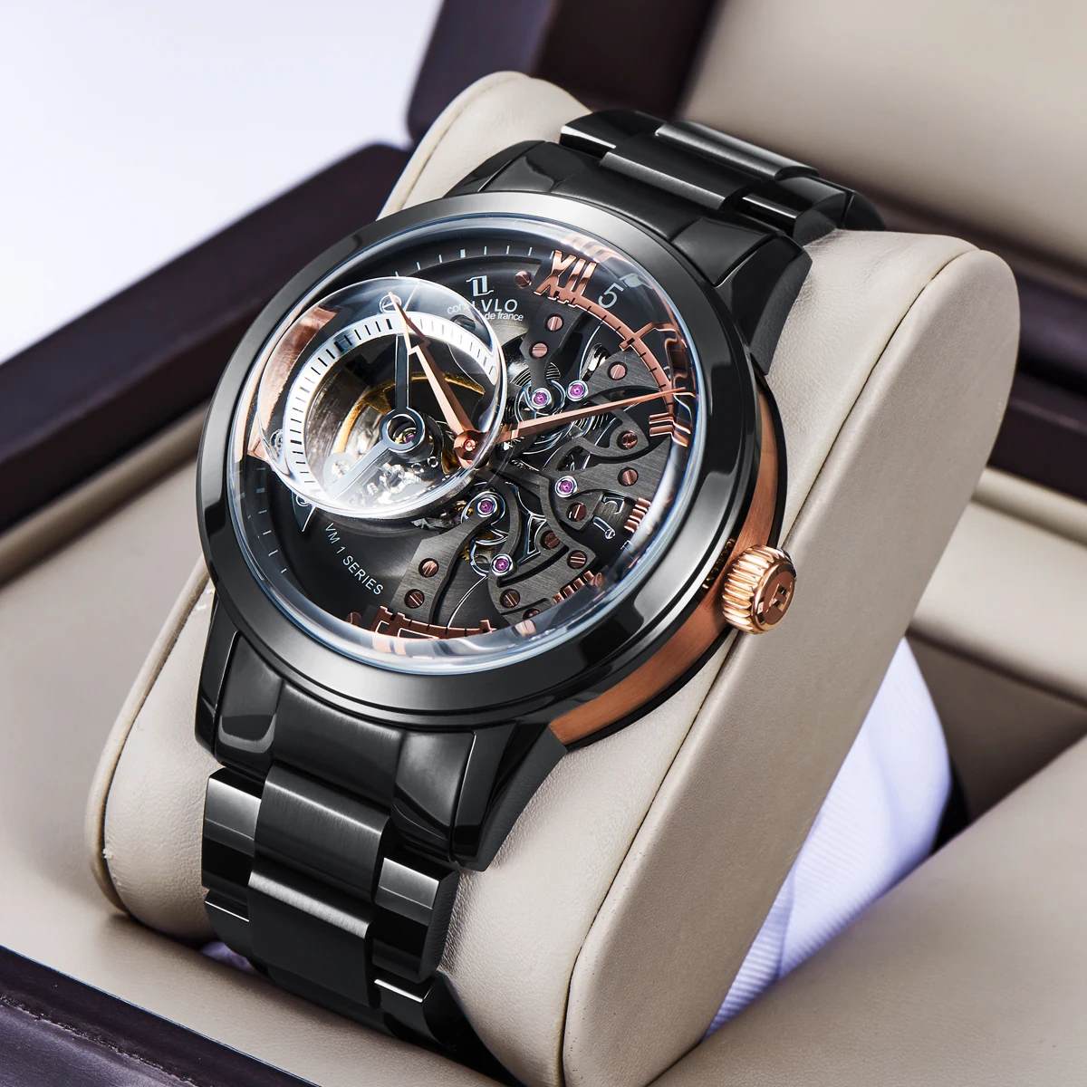 OBLVLO Luxury Skeleton Watches for Men