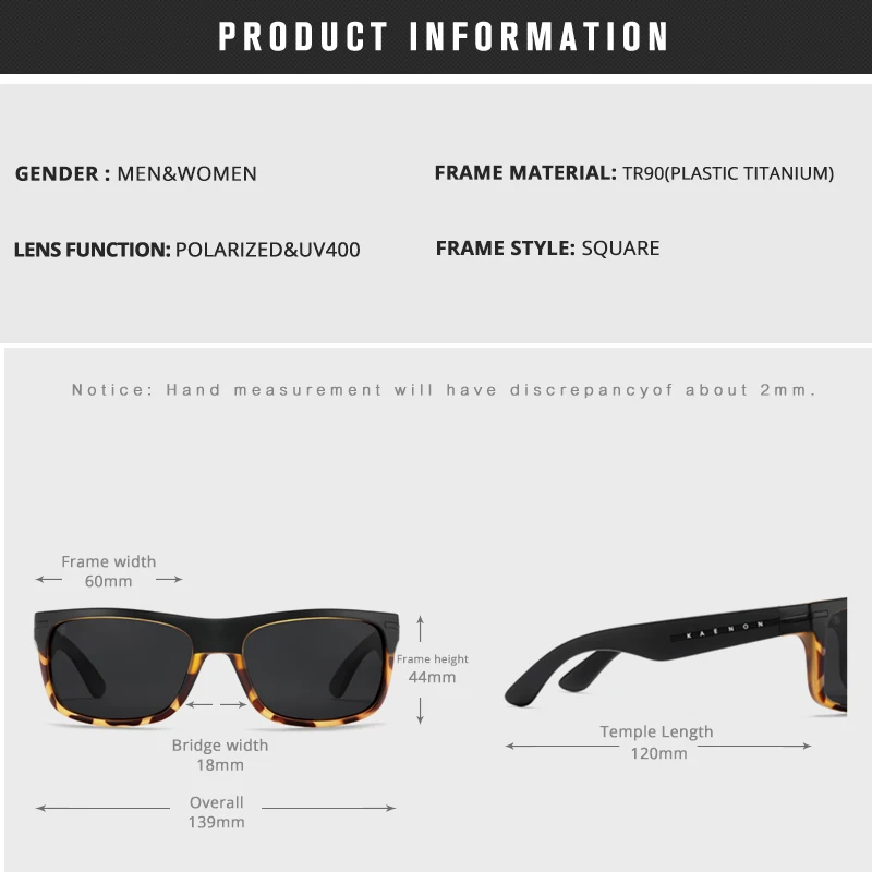 Square Polarized Sunglasses Unbreakable TR90 Frame
