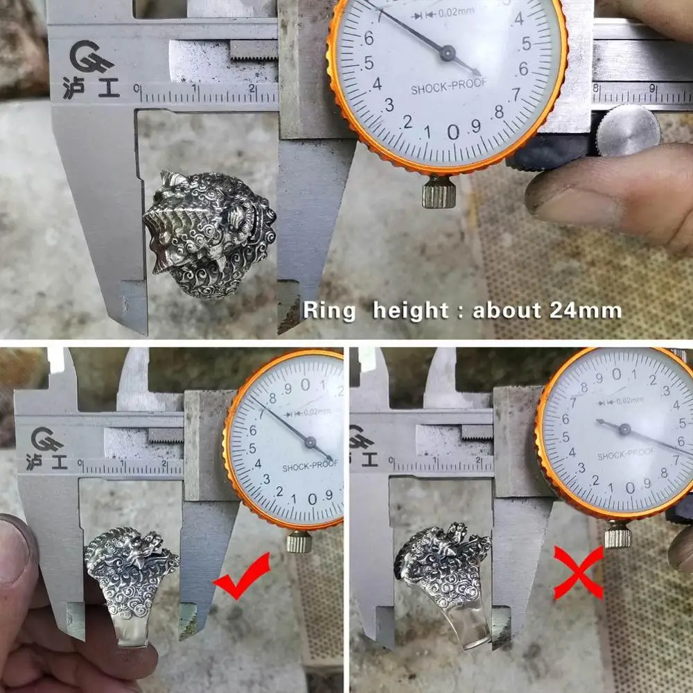 925 Sterling Silver Chinese Lion Ring