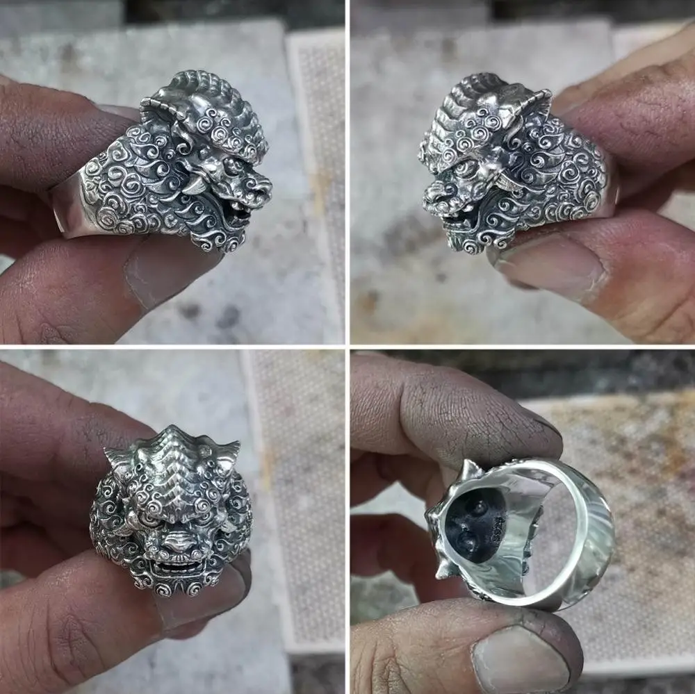 925 Sterling Silver Chinese Lion Ring