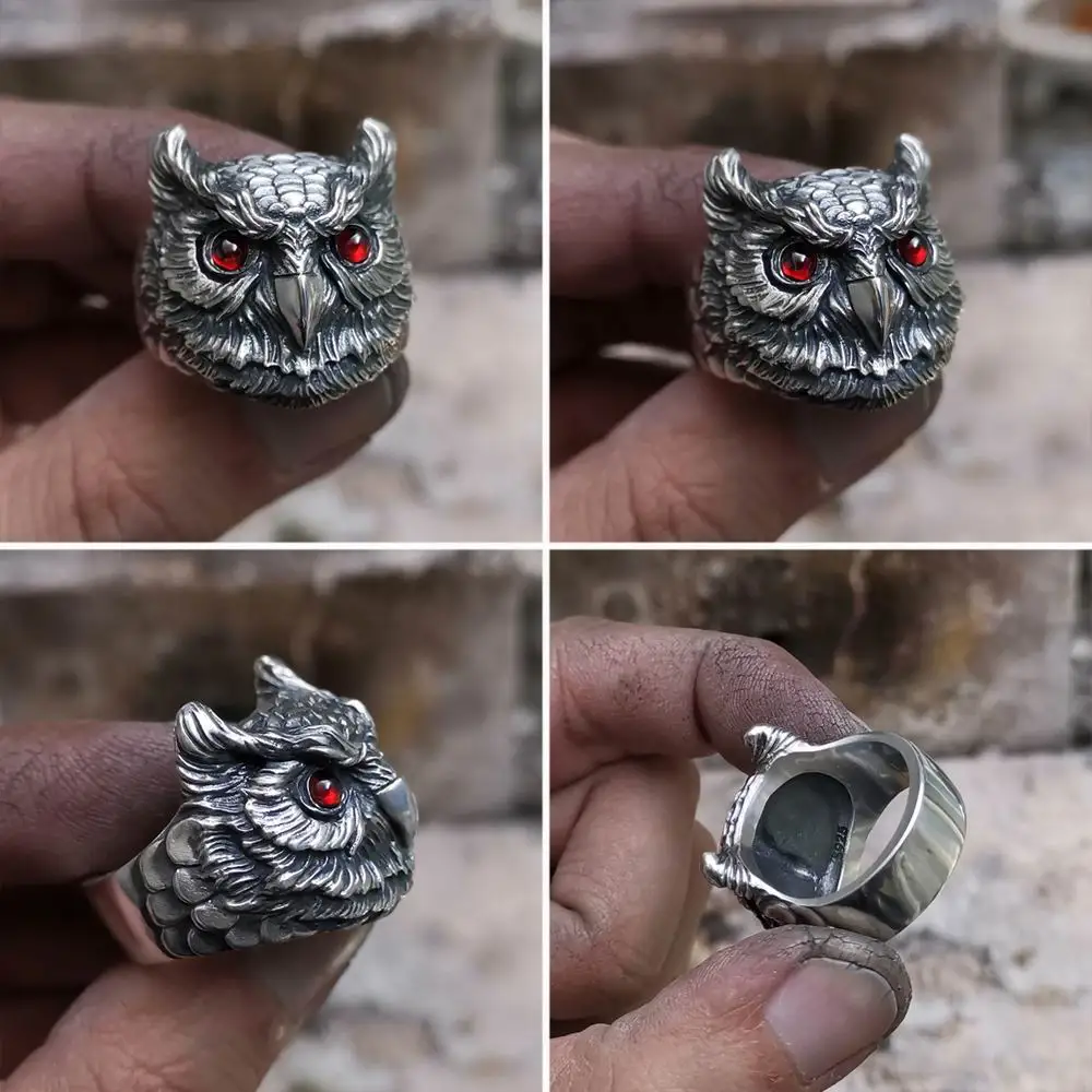 925 Sterling Silver Owl Ring CZ Eyes
