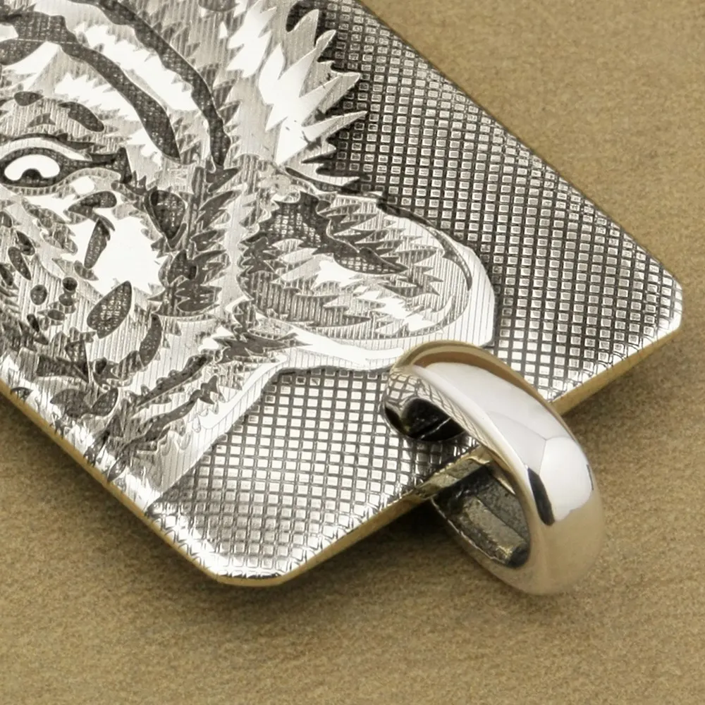 Engraved 999 Pure Silver Tiger King Dog Tag Pendant