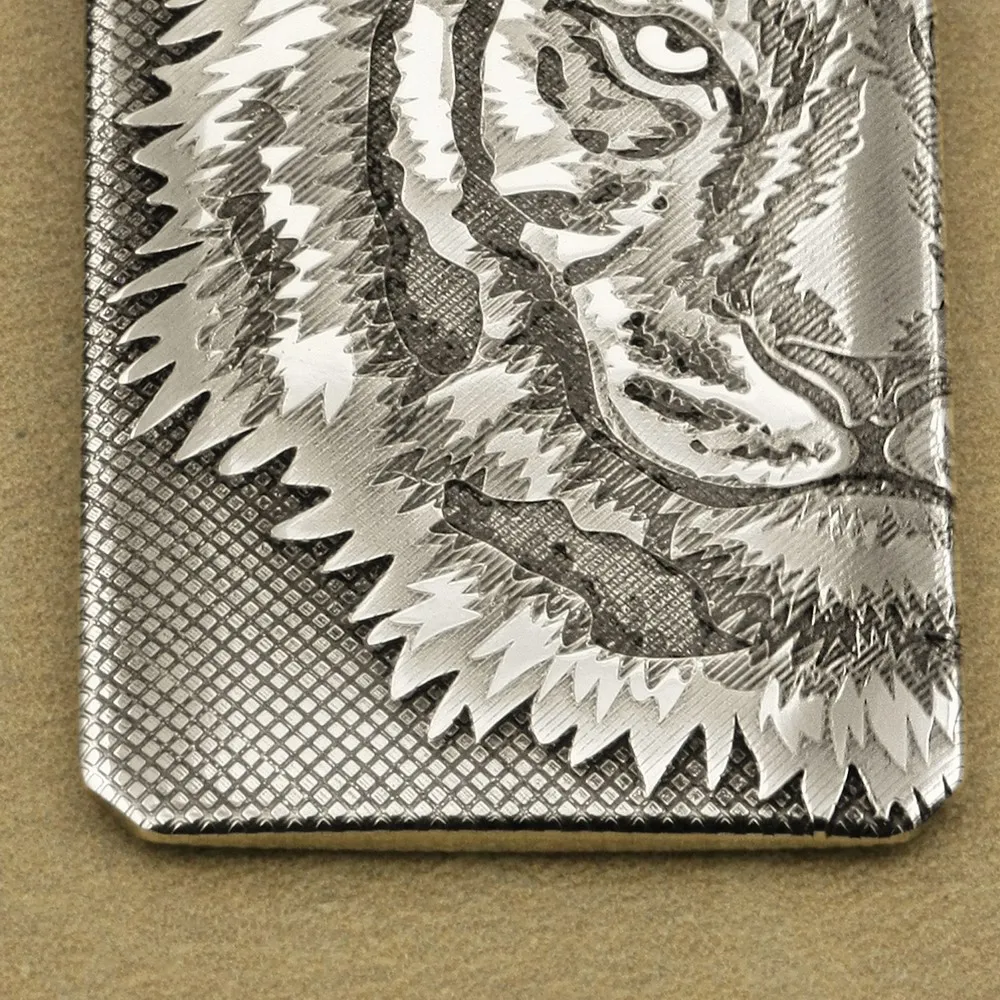 Engraved 999 Pure Silver Tiger King Dog Tag Pendant