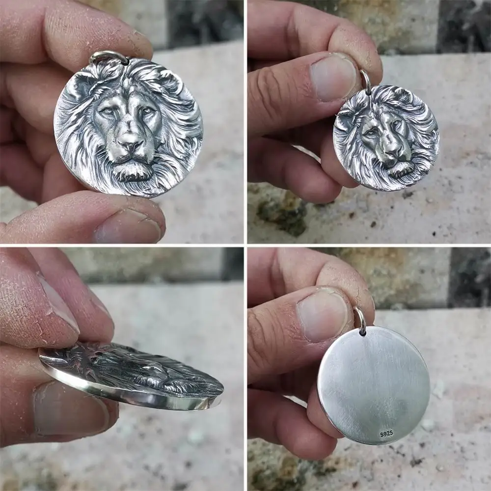 Handmade 925 Sterling Silver Lion Head Pendant