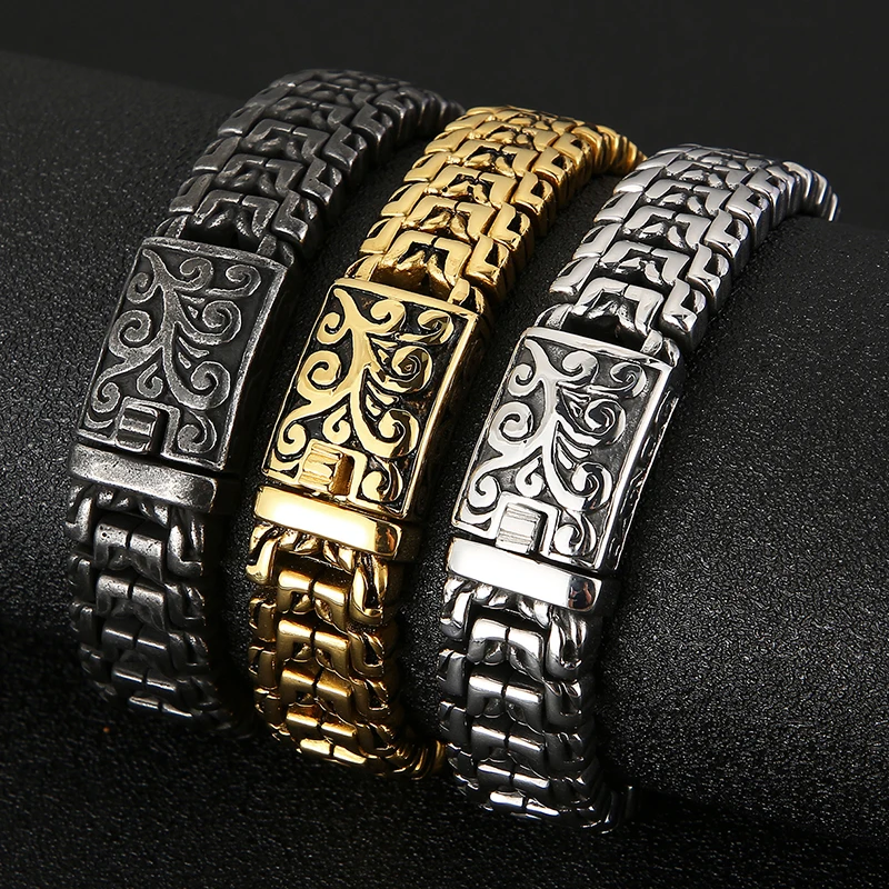 Golden Stainless Steel Men's Bracelets 16mm Wide