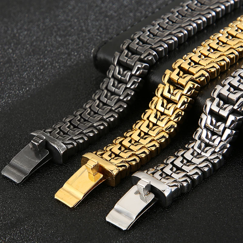 Golden Stainless Steel Men's Bracelets 16mm Wide