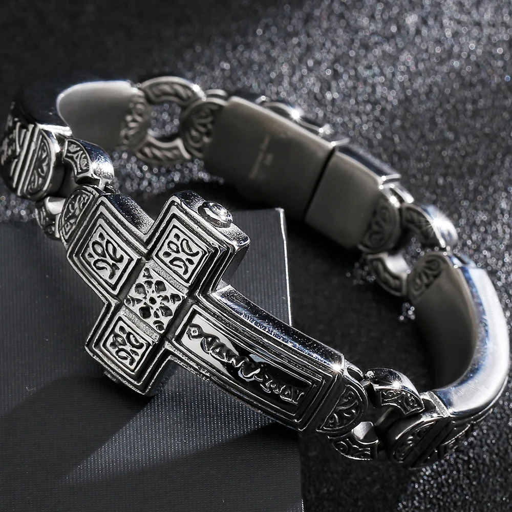 Retro Cross Bracelet for Men Stainless Steel