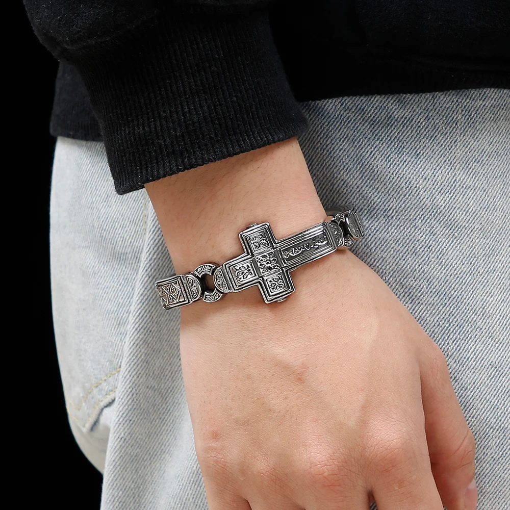 Retro Cross Bracelet for Men Stainless Steel