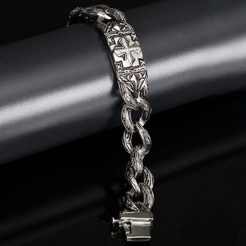 17mm Men's Vintage Stainless Steel Cross Bracelet