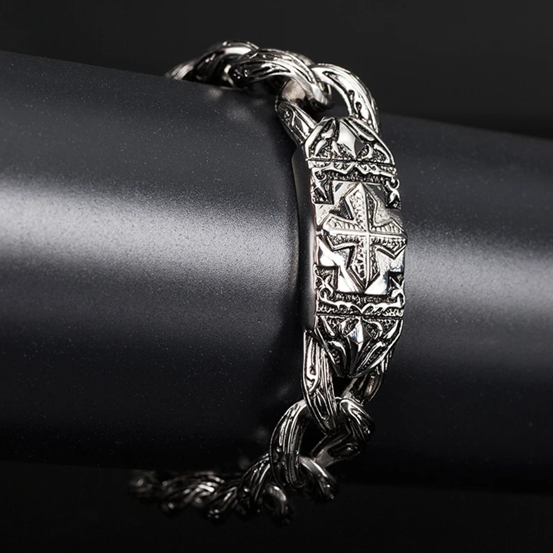 17mm Men's Vintage Stainless Steel Cross Bracelet