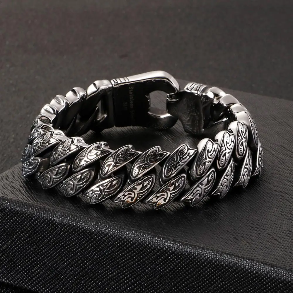 Retro Mens Engraved Chain Bracelets