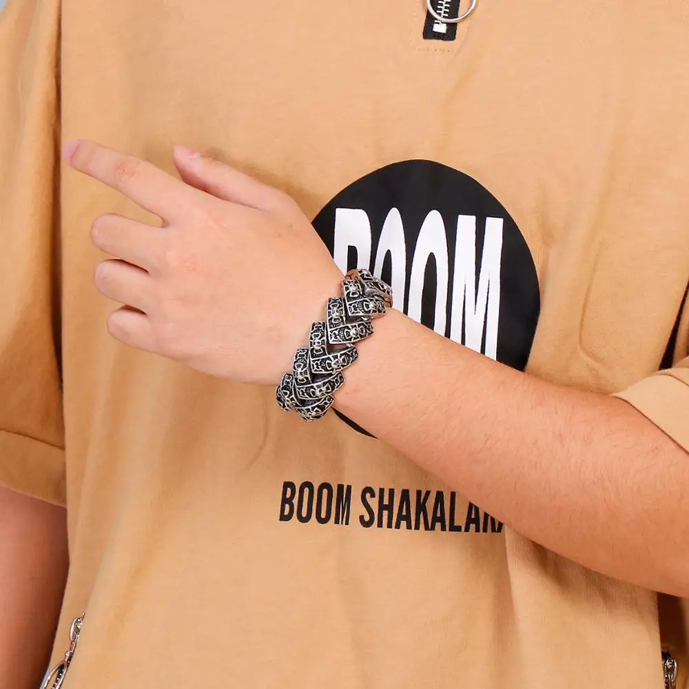 Retro Mens Engraved Chain Bracelets