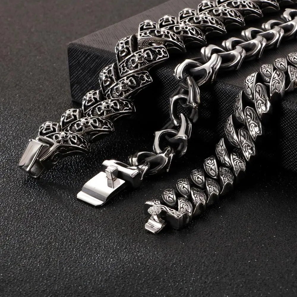 Retro Mens Engraved Chain Bracelets